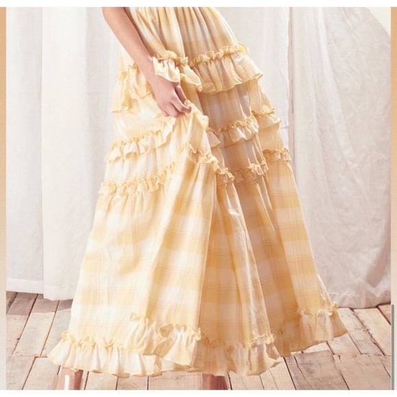 Storia Sunny Days Tiered Layered Plaid Ruffle Smocked Maxi Dress NWT Sz M - Picture 4 of 7